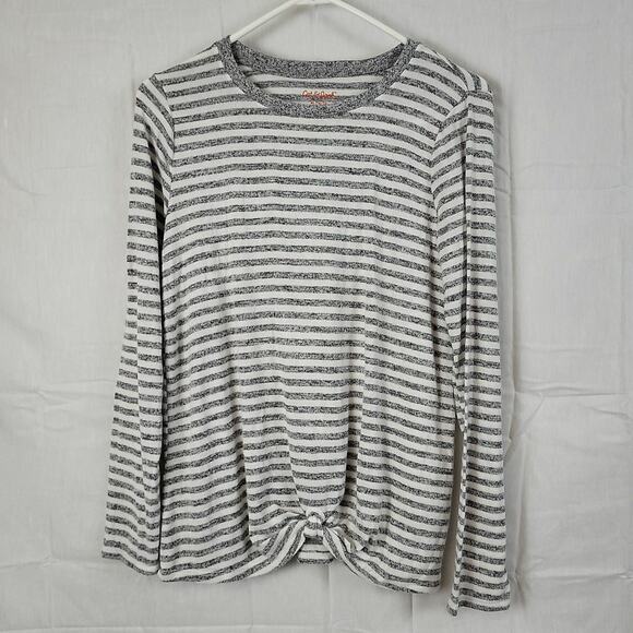 Cat & Jack Tops - Cat & Jack Womens Gray White Striped Long Sleeve Crew Neck Basic T Shirt Size XL